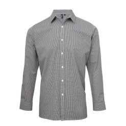 Męska Koszula Z Długim Rękawem Gingham Micro Checked. Białe koszule męskie PREMIER, m, bez wzorów, casualowe, bez kołnierzyka, bez ramiączek. Za 119.99 zł.