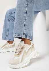 Beżowe Sneakersy na Grubej Podeszwie ze Wstawkami z Animal Print Virala. Brązowe obuwie sportowe damskie Born2be, bez wzorów. Za 99.99 zł.