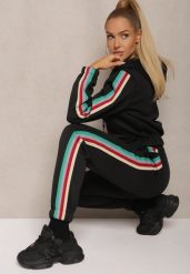 Czarny Komplet Dresowy z Kolorowym Lampasem Bluza z Kapturem i Spodnie Joggery Nevarielles. Czarne bluzy damskie Renee, l, bez wzorów, z dresówki, z kapturem. Za 99.99 zł.