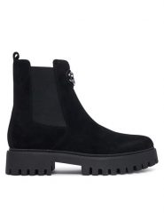 Guess Sztyblety FLTF2D SUE10 Czarny. Czarne botki damskie Guess, ze skóry, bez obcasa, na płaskiej podeszwie, bez zapięcia. Za 674.99 zł.