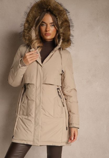Beżowa Klasyczna Kurtka Parka z Kapturem z Futrem Nalisava. Brązowe kurtki damskie Renee, l, bez wzorów, z dzianiny, klasyczne, z kapturem. Za 319.99 zł.