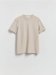 Strukturalny t-shirt regular - jasnoszary. Szare t-shirty męskie Reserved, l, bez wzorów, z bawełny, bez kołnierzyka. Za 79.99 zł.