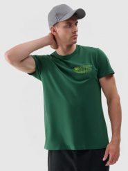 4F T-shirt regular z nadrukiem męski - zielony XL. Zielone koszulki sportowe męskie 4f, m, bez wzorów, z bawełny, klasyczne, bez kołnierzyka. W wyprzedaży za 39.99 zł.