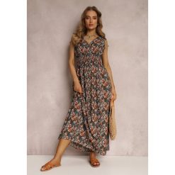 Brązowa Sukienka Lilina. Brązowe sukienki damskie Renee, m, bez wzorów, z tkaniny, wakacyjne, bez kołnierzyka, bez ramiączek, maxi, kopertowe. Za 49.99 zł.