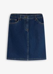 Spódnica jeansowa, z elastycznej mieszanki bawełny, mid waist. Niebieskie spódniczki dla dziewczynek bonprix, bez wzorów, z bawełny, mini. Za 99.99 zł.