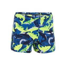 Bokserki pływackie dla dzieci Nabaiji 500 Fitib All Shark. Niebieskie kąpielówki dla chłopców NABAIJI, bez wzorów, z elastanu. Za 49.99 zł.