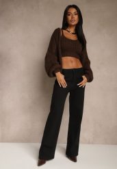 Czarne Bawełniane Jeansy High Waist z Szerokimi Nogawkami Leetie. Czarne jeansy damskie Renee, z podwyższonym stanem. Za 109.99 zł.