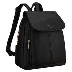 Mały plecak damski z klapką czarny ze skóry ekologicznej miejski Peterson PTN MBP-14-F19. Czarne plecaki damskie Peterson, bez wzorów, ze skóry ekologicznej. Za 87.99 zł.