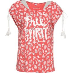 Shirt bonprix czerwono-biały z nadrukiem. Czerwone bluzki damskie bonprix, bez wzorów, bez kołnierzyka. Za 69.99 zł.