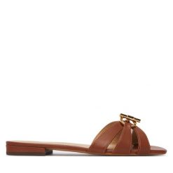 Klapki LAUREN RALPH LAUREN. Brązowe klapki damskie Lauren Ralph Lauren, bez wzorów, bez obcasa. Za 629.99 zł.