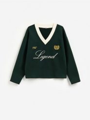 Bawełniana bluza z haftem - zielony. Zielone bluzy męskie Reserved, l, bez wzorów, z bawełny, bez kaptura. Za 129.99 zł.