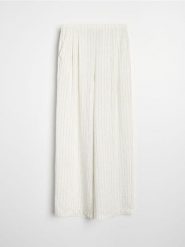 Spodnie wide leg w pionowe paski z wiskozą i domieszką lnu - biały. Białe spodnie materiałowe damskie Sinsay, l, bez wzorów, z wiskozy. Za 49.99 zł.