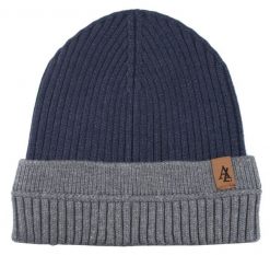 Jesienno-Zimowa Czapka (beanie) – Alties - Granat z Popielem. Niebieskie czapki i kapelusze męskie Alties, na zimę, bez wzorów, z dzianiny, sportowe. Za 59.00 zł.