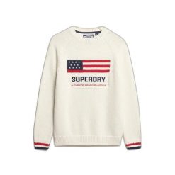 Damski sweter z okrągłym dekoltem Superdry Americana. Białe swetry damskie Superdry., na zimę, bez wzorów, eleganckie, bez kołnierzyka, bez ramiączek, bez kaptura. Za 353.95 zł.