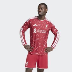 Oryginalna koszulka podstawowa z długim rękawem Liverpool FC 26/27. Czerwone bluzki z długim rękawem męskie Adidas, l, bez wzorów, z dzianiny, bez kołnierzyka, bez ramiączek, do piłki nożnej, climacool (adidas). Za 699.00 zł.