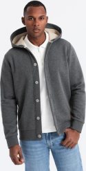 Męska bluza dresowa z kapturem zapinana na guziki grafitowy melanż V4 OM-SSZP-0186 XXL. Szare bluzy męskie Ombre, m, bez wzorów, z dresówki, z kapturem. Za 302.57 zł.