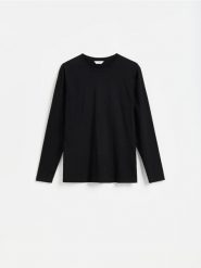 Bawełniany longsleeve - czarny. Czarne bluzki z długim rękawem męskie Reserved, l, bez wzorów, z bawełny, bez kołnierzyka. Za 69.99 zł.