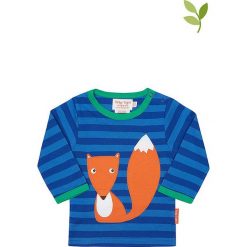 Koszulka w kolorze niebieskim. Niebieskie bluzki dla dziewczynek Toby Tiger, z aplikacjami, z bawełny, z okrągłym kołnierzem, z długim rękawem. W wyprzedaży za 85.95 zł.