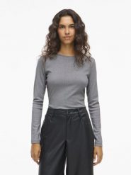 Vila Damska koszulka z długim rękawem - VICatrea Kobiety Sztuczne włókno szary|srebrny marmurkowy, S. Szare t-shirty damskie Vila, s, bez wzorów, z włókna, bez kołnierzyka. Za 109.95 zł.