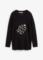 Sweter bożonarodzeniowy z obracanymi cekinami. Czarne swetry damskie bonprix, bez wzorów, bez kołnierzyka, bez ramiączek, bez kaptura. Za 129.99 zł.