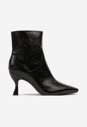 Czarne Eleganckie Botki Vices na Kaczuszce Zdobione Tłoczeniem Brottalie. Czarne botki damskie Renee, z satyny, eleganckie, bez obcasa, na obcasie, bez zapięcia. Za 119.99 zł.