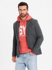 Elegancka marynarka męska z dekoracyjnymi guzikami na mankietach - grafitowa V1 - Rozmiar: L. Szare marynarki męskie Ombre Clothing, bez wzorów, z poliesteru, eleganckie. W wyprzedaży za 149.99 zł.