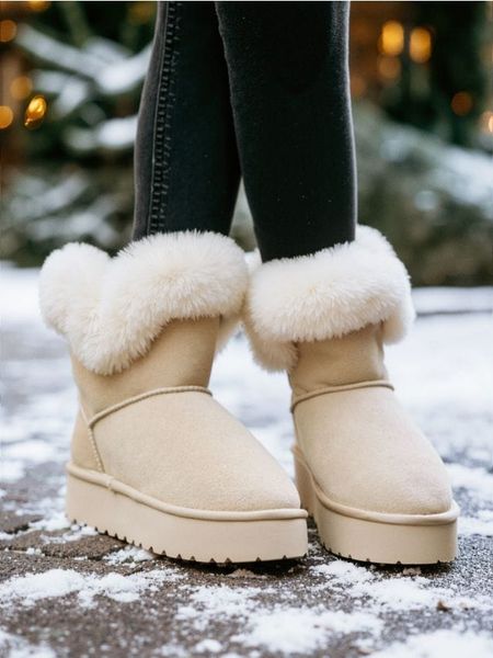 Ocieplane botki z imitacji zamszu - kremowy. Białe botki damskie Sinsay, bez obcasa, bez zapięcia. Za 59.99 zł.