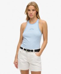 Koszulka Essential Logo Str Racer. Niebieskie koszulki sportowe damskie Superdry., xl, bez wzorów, z bawełny, bez kołnierzyka, bez ramiączek. Za 81.50 zł.