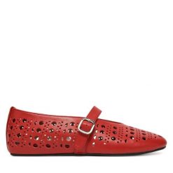 Baleriny Badura. Czerwone baleriny damskie Badura, bez wzorów, bez obcasa. Za 279.99 zł.