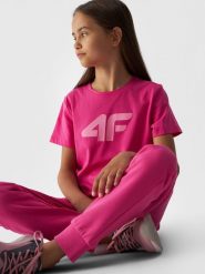4F T-shirt z nadrukiem dziewczęcy - różowy 146 (10-11 lat). Czerwone t-shirty i topy dla dziewczynek 4f, bez wzorów, z bawełny, bez ramiączek. W wyprzedaży za 29.99 zł.