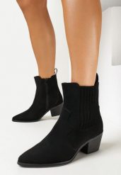 Czarne Botki Kowbojki na Niskim Słupku Catrinne. Czarne botki damskie Born2be, bez obcasa, na obcasie, bez zapięcia. Za 139.99 zł.