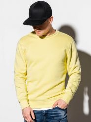 Bluza męska bez kaptura BASIC - jasnożółta - Rozmiar: S. Żółte bluzy męskie Ombre Clothing, m, bez wzorów, z bawełny, bez kaptura. Za 29.99 zł.