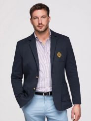Marynarka OM-BLZB-0166 - - Rozmiar: L. Niebieskie marynarki męskie Ombre Clothing, z aplikacjami, z bawełny, casualowe. Za 369.99 zł.
