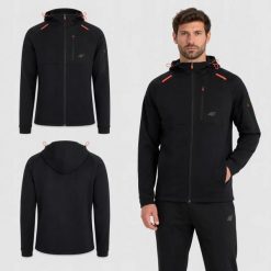 BLUZA MĘSKA ROZPINANA 4F Z KAPTUREM M2239 KOLOR CZARNY. Czarne bluzy męskie 4f, l, bez wzorów, z materiału, z kapturem, do biegania. Za 147.00 zł.