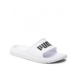 Klapki basenowe dla dorosłych Puma Divecat v2. Białe klapki damskie Puma, bez wzorów, z materiału, sportowe, bez obcasa. W wyprzedaży za 187.20 zł.