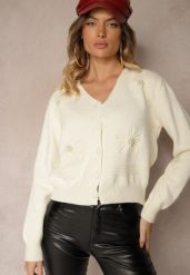 Jasnobeżowy Kardigan z Wiskozy Zdobiony Kwiatowymi Aplikacjami z Perełkami Gemirra. Brązowe kardigany damskie Renee, uniwersalny, z aplikacjami, z jeansu, eleganckie, bez kołnierzyka, bez ramiączek, bez kaptura. Za 159.99 zł.