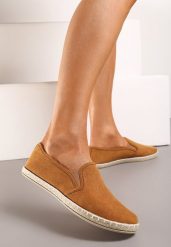 Brązowe Wsuwane Tenisówki Espadryle z Plecioną Podeszwą Elladia. Brązowe espadryle damskie Renee, bez wzorów, bez zapięcia. Za 39.99 zł.