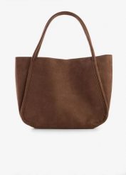 Torebka typu shopper z imitacji skóry welurowej. Brązowe torebki shopper damskie bonprix, bez wzorów, ze skóry, bez dodatków. Za 119.99 zł.