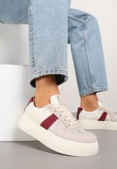 Beżowo-Bordowe Sneakersy Typu Kultowe Tenisówki na Grubej Podeszwie Nanessa. Brązowe trampki i tenisówki damskie Renee, bez wzorów, z jeansu, eleganckie, bez zapięcia. Za 79.99 zł.