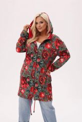 Bluza z kapturem Granada - print w owoce granatu i kwiaty piwonii PLUS SIZE XXL OVERSIZE. Czerwone bluzy damskie Moda Size Plus Iwanek, na jesień, plus size, z aplikacjami, z bawełny, z kapturem. Za 329.90 zł.