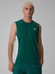 4F Koszulka bez rękawów tenisowa regular szybkoschnąca męska - zielona XL. Zielone t-shirty męskie 4f, l, bez wzorów, z materiału, klasyczne, bez kołnierzyka. Za 99.99 zł.
