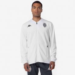 Bluza dresowa AS Monaco Atrisy 2024/25. Białe bluzy męskie Kappa, bez wzorów, z dresówki, bez kaptura, do piłki nożnej. Za 327.20 zł.