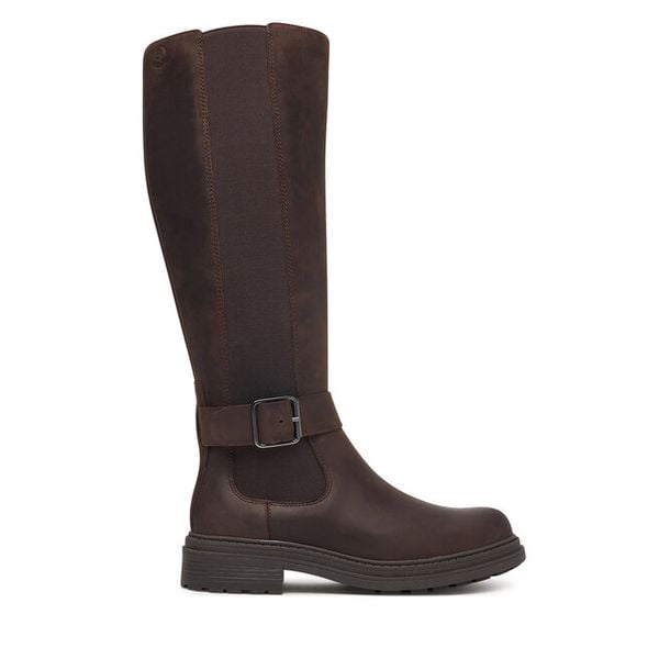 Kozaki Clarks. Brązowe kozaki damskie Clarks, bez obcasa, na płaskiej podeszwie. Za 779.99 zł.