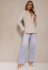 Beżowa Casualowa Tweedowa Marynarka z Wszytymi Poduszkami na Ramionach Jaanes. Brązowe żakiety damskie Renee, l, z aplikacjami, z bawełny, eleganckie. Za 159.99 zł.
