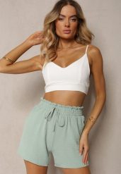 Zielone Casualowe Szorty Bermudy High Waist Wykończone Gumką w Pasie Otanea. Zielone szorty damskie Renee, l, bez wzorów, eleganckie, z podwyższonym stanem. Za 39.99 zł.