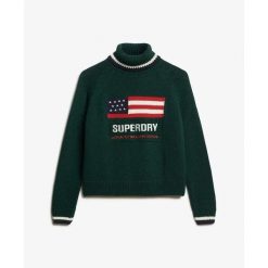 Sweter damski z golfem Superdry Americana. Zielone swetry damskie Superdry., na zimę, bez wzorów, vintage, bez kołnierzyka, bez ramiączek, bez kaptura. Za 391.50 zł.