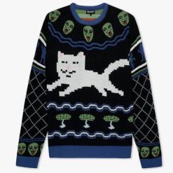 Sweter Rip N Dip OUT oF tHE wORLD CZARNY. Czarne swetry przez głowę męskie RIPNDIP, bez wzorów, bez kołnierzyka. Za 488.52 zł.