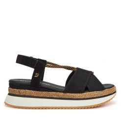 Espadryle Gioseppo. Czarne sandały damskie Gioseppo, bez wzorów, bez obcasa, bez zapięcia. Za 329.99 zł.