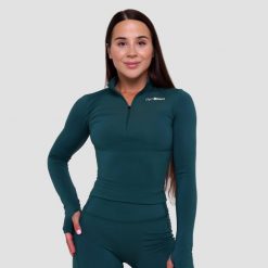 Koszulka damska fitness z zamkiem zielona Ignite. Zielone koszulki sportowe damskie GYMBEAM, xl, bez wzorów, z dresówki, bez kołnierzyka, bez ramiączek, do biegania. Za 114.90 zł.