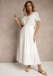 Biała Bawełniana Sukienka w Stylu Boho z Kieszonkami Orrane. Białe sukienki damskie Renee, na lato, l, bez wzorów, z bawełny, boho, bez kołnierzyka, bez ramiączek, maxi. Za 149.99 zł.